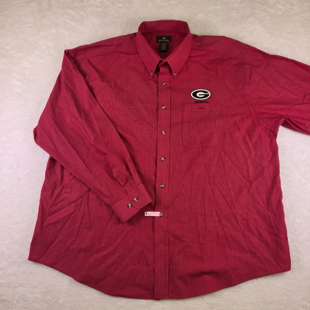 Antigua Georgia Bulldogs Mens XXL Red Micro Check Button Down Shirt Long Sleeve